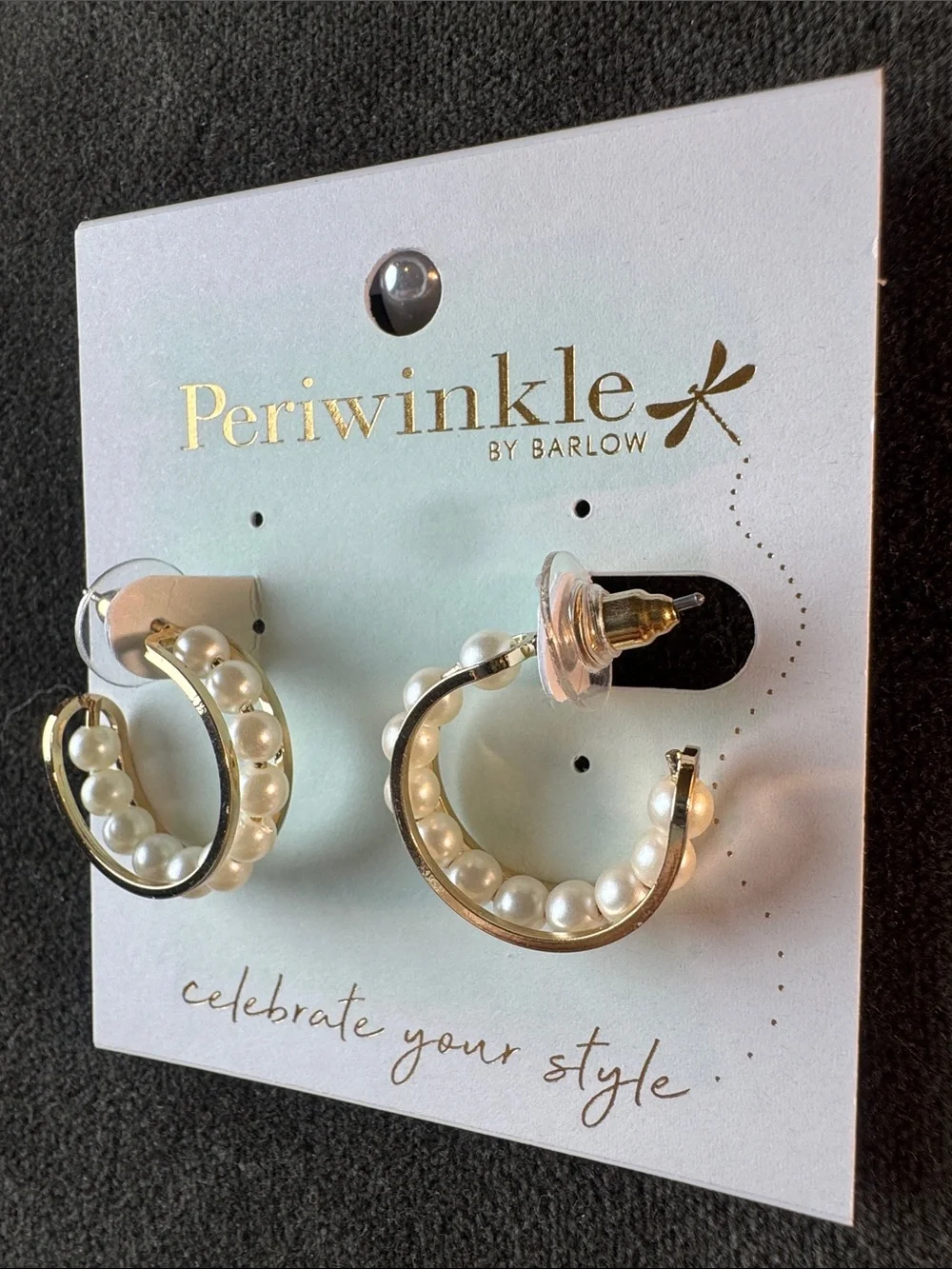 0431-Periwinkle by Barlow Gold Hoop Earrings with Pearl Accents - White